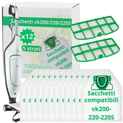 Staubsaugerbeutel-Set, 12 Stück + 2 Filter, für VK200/VK220S