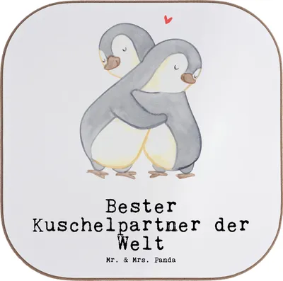 Produktbild von Mr. & Mrs. Panda Untersetzer für Gläser Pinguin Bester Kuschelpartner der Welt - Weiß - Geschenk, Liebe, Geschenkidee, Partner, Freund, Glas, Tasse, Tischuntersetzer