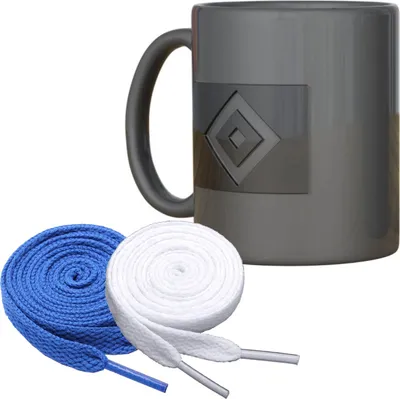 Produktbild von Hamburger SV HSV Tasse Relief grau + 2 Paar Fan-Schnürsenkel 1# 16#