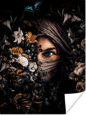 Produktbild von MuchoWow® Poster Frau - Luxus - Blumen - Schmetterling - Porträt 120x160 cm - Wandbilder