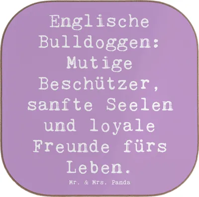 Produktbild von Mr. & Mrs. Panda Untersetzer für Gläser Spruch Englische Bulldogge - Lavendeltraum - Geschenk, idealer Freund, Holzuntersetzer, Tee, Hunderassen Charakter, treue Hunde