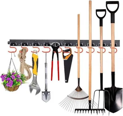 Immagine prodotto di Sistema di stoccaggio regolabile 121 cm porta attrezzi da giardino per garage - organizzatore di attrezzi a parete - sistema di stoccaggio per organizzare il garage (arancione)