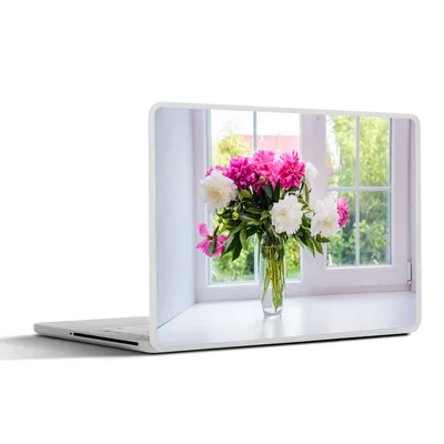 Produktbild von MuchoWow® Laptop Aufkleber Sticker Cover Blumen - Pfingstrosen - Vase 40x30 cm - Laptop Dekoration - Selbstklebend
