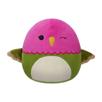 A stuffed toy hummingbird is shown against a white background.