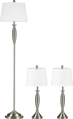Produktbild von HOMCOM 3-teiliges Leuchten-Set inkl.1 Stehleuchte, 2 Tischleuchte, Silber+Weiß