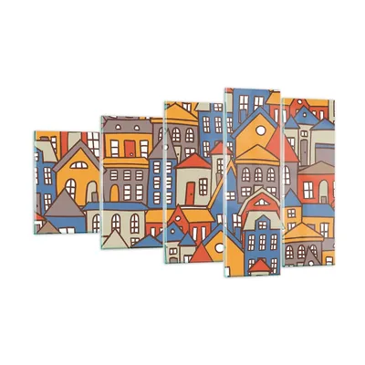 Produktbild von Bilder auf glas - Stadt Haus Straße - 100x60cm - Glasbilder - Wandbilder - Kunstdruck - zum Aufhängen bereit - Wanddekoration aus Glas - Glas Bilder - Wandbild auf Glas - 5 Teile - GEG100x60-3953