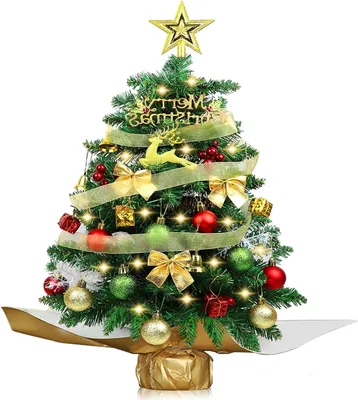 Image de Mini sapin de Noël - Petit arbre décoratif - Ambiance festive - Avec éclairage LED - 60 cm - Rouge et or