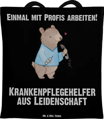 Produktbild von Mr. & Mrs. Panda Tote Bag Krankenpflegehelfer Leidenschaft - Schwarz - Geschenk, Ausbildung, Tasche, Lustig, Laptoptasche, Uni, Einkaufstasche, Shopping, Spruch, Beruf