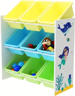 Image de Étagère pour enfants avec 9 boîtes, organisateur de jouets, système de rangement pour chambre d'enfant