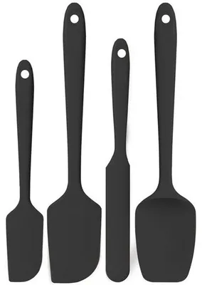 Image de Spatules de cuisine en silicone pour la cuisine et la pâtisserie, résistantes à la chaleur jusqu'à 315 °C, lot de 4, sans BPA, noires