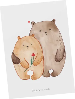 Produktbild von Mr. & Mrs. Panda Postkarte Bären Liebe - Weiß - Geschenk, Verliebt, Blume, Ansichtskarte, Hochzeitstag, Ansichtskarten, einzelkarte, Freundin, Kuscheln, Postkarten, Bär