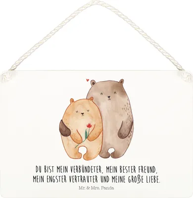 Produktbild von Mr. & Mrs. Panda Schild Bären Liebe DIN A5 - Weiß - Geschenk, Kuscheln, kleine aufmerksamkeit, Verknallt, Holzschild, Freundin, wandtafel, Hochzeitstag, Wandbild Holz