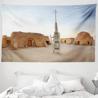 Immagine prodotto di ABAKUHAUS Galaxis Arazzo, immagine Planet Stadt Wars in morbido tessuto microfibra Lavabile senza scolorimento Stampa digitale, 230 x 140 cm, marrone blu