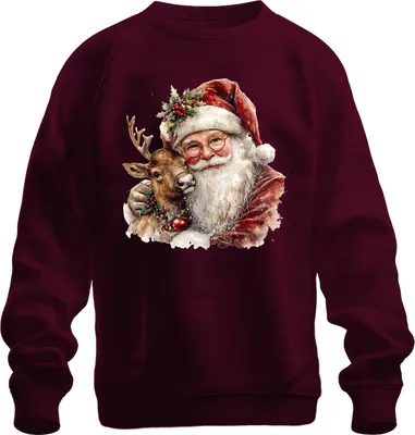 Produktbild von Weihnachtsmann mit Rentier Aquarell Vintage Geschenk Weihnachten Uni Sweatshirt Pullover, Burgundy, 3XL