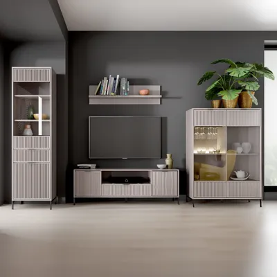 Produktbild von Wohnwand Kaschmir beige LAURO-161 modern mit Rillenoptik 4-teilig