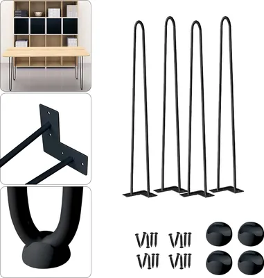 Produktbild von UISEBRT 72 cm Schwarze Hairpin Tischbeine, DIY Stahl Möbelbeine für Couchtische und Schreibtische, Retro-Design für DIY-Möbelprojekte