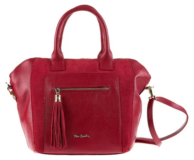 Image de Sac à main Pierre Cardin en cuir, gris, avec bandoulière amovible, fabriqué en Italie