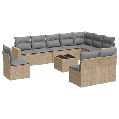 Produktbild von 11-tlg. Garten-Sofagarnitur mit Kissen Beige Poly Rattan