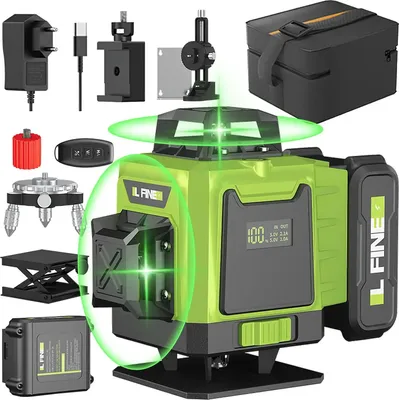 Image de Laser à lignes croisées - Niveleur 4D à 6 lignes - Auto-nivellement à 360° - Lignes horizontales et verticales - Batterie incluse - Électronique - Or