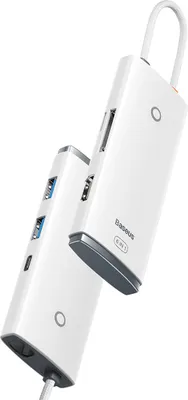 Obrázok produktu pre Multifunkčný rozbočovač USB typu C radu Baseus Lite - 2 x USB 3.0 / USB typu C PD / HDMI 1.4 / SD/TF biely (WKQX050102)