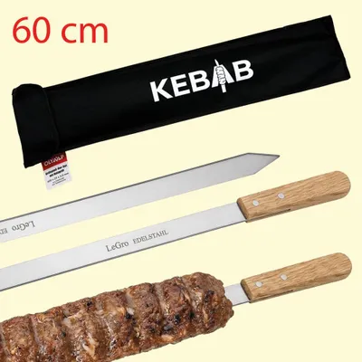 Produktbild von Grillspieß Adana Grillspieß mit Holzgriff 60cm 25mm Breit Edelstahl ( 6 Stück in Tasche )