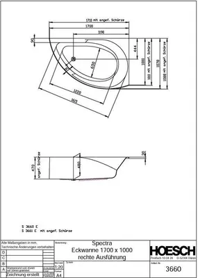 Produktbild von Hoesch Spectra Eckbadewanne 1700 x 1000 mm rechts weiß - 3660.010