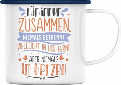 Produktbild von Trendation -  Fernbeziehung Geschenk für Ihn Sie Emaille Tasse mit Spruch Valentinstag Geburtstag Geschenk Freund (Blau)