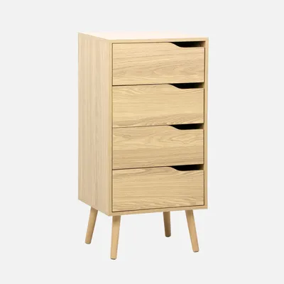 Immagine prodotto di Cassettiera decorata in legno con 4 cassetti, Marrone naturale