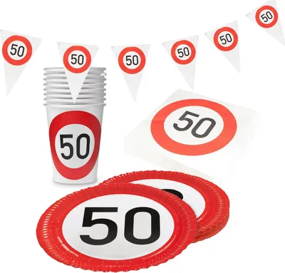 Produktbild von Happy Birthday 50 – 4-teiliges Partyset mit Tellern, Bechern, Servietten & Deko