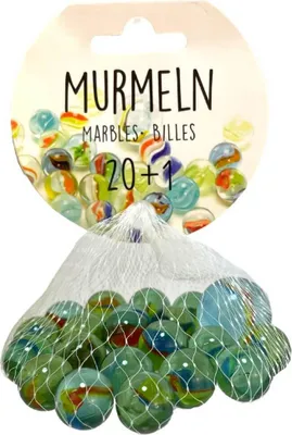 Murmeln Glas im Netz, inkl. 21 Murmeln