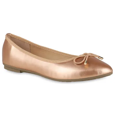 Produktbild von VAN HILL Damen Klassische Ballerinas Schleifen Slippers Kunstleder Schuhe 838467, Farbe: Rose Gold, Größe: 42