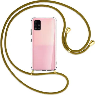 Produktbild von Handykette Backcover-Schutzhülle mit Band (Metall goldfarben) für Samsung Galaxy A51 5G (A516) - khaki