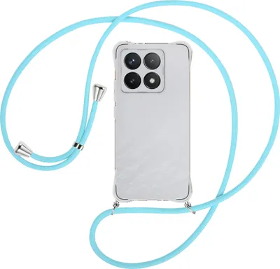 Produktbild von Handykette Backcover-Schutzhülle mit Band (Metall silberfarben) für Xiaomi 14T 5G - himmelblau