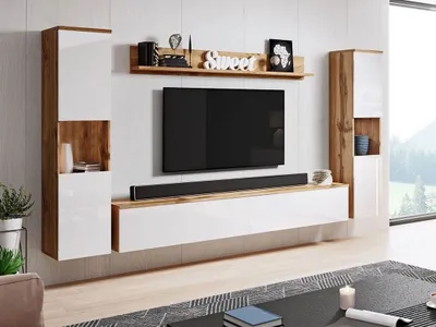 Obrázek produktu pro Moderní obývací stěna ROSALIO XL - dub matera / lesklá bílá