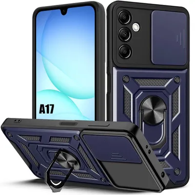 Image de Coque pour Samsung Galaxy A17 5G/4G, Rigide Antichoc avec Anneau et Protection Objectif - Bleu Marine