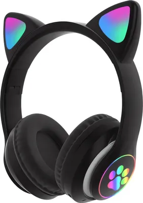 A pair of black headphones with cat ears and LED lights.
