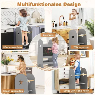 Immagine prodotto di Torre di apprendimento 3 in 1, sgabello per bambini con 3 altezze regolabili, capacità di carico 90 kg, grigio