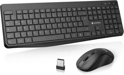 Produktbild von Tastatur und Maus Kabellos, Leise Maus Tastatur Set Deutsches Layout QWERTZ mit 12 Funktionstasten 2.4 GHz Tastatur Maus Set für Windows,MacOS,Linux