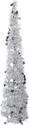 Image de 4.9ft PET Pop Up Xmas Tree Artificial Xmas Tree Folding Holiday Party Decoration for Indoor Home Office Decor Silver