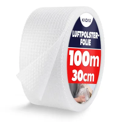 Produktbild von KADAX Luftpolsterfolie Rolle 100m 30cm Breit Bubble Knallfolie, Blisterfolie transparent 1 Rolle