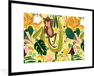 Produktbild von MuchoWow® MuchoWow® Gerahmtes Poster Tiere - Dschungel - Gelb 90x60 cm - Poster mit zchwarzem Bilderrahmen - Wanddekoration - Fotos