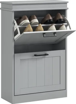 Image de HOMCOM Meuble à chaussures 10 paires, armoire à chaussures étroite moderne avec 2 tiroirs rabattables et étagères réglables, pour couloir et entrée, 54 x 24 x 82,5 cm, gris