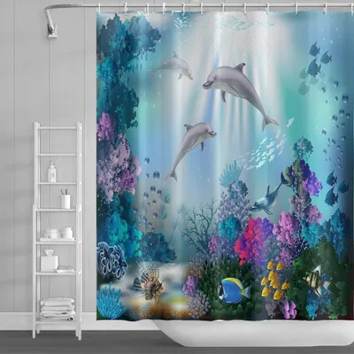 Zdjęcie produktu dla Kolorowa zasłona prysznicowa z motywem oceanu, 180x198 cm