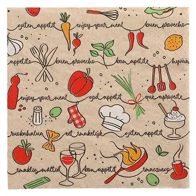 Produktbild von 200 Servietten, 3-lagig 1/4-Falz 33 cm x 33 cm natur "Enjoy your meal" aus recyceltem Papier