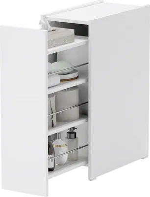 Zdjęcie produktu dla Wąska szafka łazienkowa, szafka WC, szafka boczna na kółkach, szuflada z 3 głębokimi przegrodami, półka wnękowa, szafka łazienkowa do małych pomieszczeń, pokój dzienny, łazienka, 47 x 25 x 66,5 cm biały Aosom