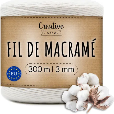Image de Creative Deco 3mm x 300m Corde Macramé Fil de Coton Blanc - +/- 0,5 mm Épaisseur