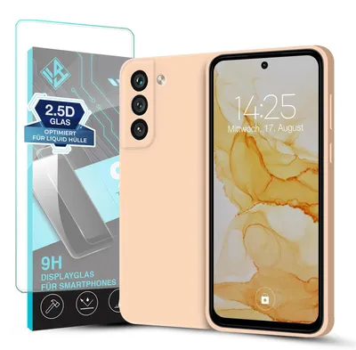 Produktbild von Hülle für Samsung Galaxy S21 FE mit 9H Displayglas Displayschutz Case Cover Bumper Smartphone Softgrip Schutzhülle Farbe: Rosa