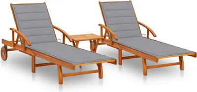 Produktbild von Maison Exclusive - Sonnenliegen 2 Stk. mit Tisch und Auflagen Massivholz Akazie