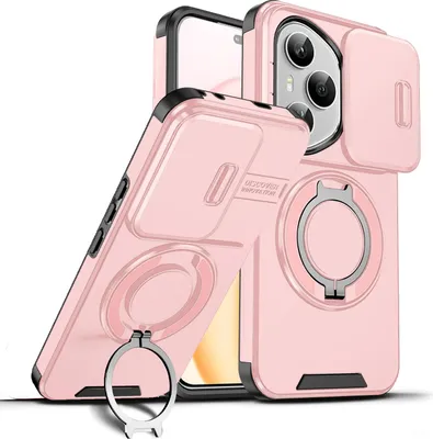 Immagine prodotto di Custodia a doppio strato per Honor 400 Pro, copertura scorrevole per la fotocamera e supporto ad anello magnetico Rosa
