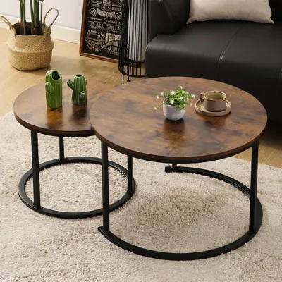 Produktbild von BIGTREE Runder Couchtisch Set Holz/Metall Braun